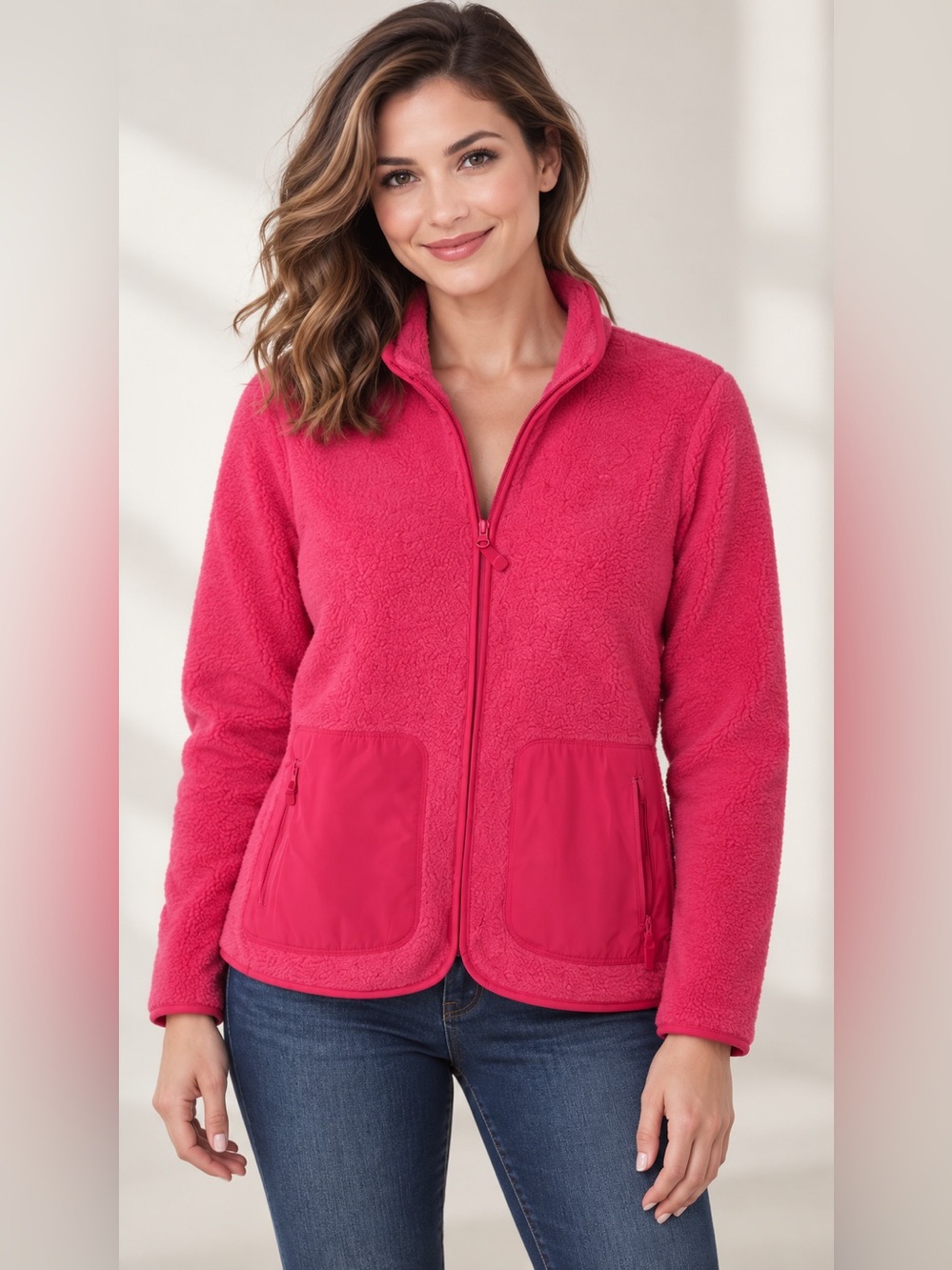 Talbots Pink Teddy Fleece Zip Jacket